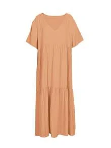 Summer Plus Size Casual Loose V Neck Solid Color Dress For Women Elegant - Orange - View 2