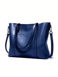 REMANLAND New Multipurpose Oil Wax Leather Retro Solid Color Soft Leather Tote Mommy Bag, Perfect Large Capacity All-Match Distinctive Handbag Shoulder Bag Briefcase, Suitable For Outings, Business Trips, Shopping, Commuting/Work, Office, Holidays, Travel, Daily Use, Eye-Catching Work Bags For Women - 藍色 - 查看 9