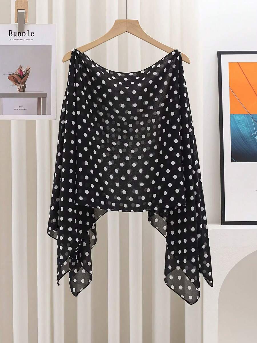 1pc Polka Dot Contrast Color Lightweight Loose Shawl