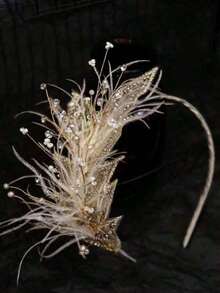 1 Piece Elegant Feather Headband Hair Accessories, Bridal Wedding Hair Accessories, Bridal Dress Wreath, Performance, Party, Festival, Mother's Day, Pride Day, Homecoming, Easter Gift, Headband, Hair Hoop Hairband Headwear - 1個羽毛髮箍 - 查看 4