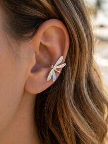1/2 piezas Pendientes tipo abrazadera con forma de libélula/abrazadera de cartílago, pendientes versátiles de lujo sin perforación para mujeres, adecuados para uso diario, fiestas y reuniones - Plateado - Ver 1
