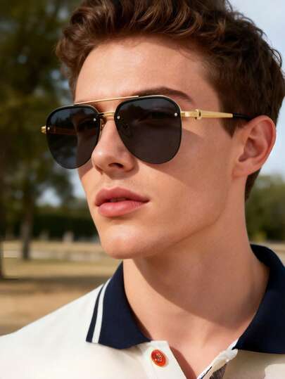 1 Pair Y2K Style Pilot Frame Metal Fashion Glasses, Versatile Casual Classic, Suitable For Street, Unisex Design, Suitable For Outdoor Activities, Driving, Fishing, Hiking, Trekking, Holiday Outfits, Parties, Gifts, Street Photography, Beach Vacation, And Daily Use Accessories