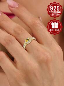 1 Stück Gelber Kubischer Zirkonia 925er Sterlingsilber Vergoldeter Ring, Größe 6-10, Geeignet für den täglichen Gebrauch von Frauen, Mit Geschenkbox - Gold - Übersicht 3