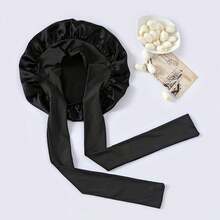 1PC Premium Satin Bonnet Cap With Long Tie, Elegant Hair Wrap For Women, Perfect For Holiday Gift, Birthday, Self-Care & Beauty Routine - Black - View 9