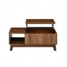 Couchtisch Mit Hubfunktion, Wellenoptik, Offenes Seitenfach, MDF Material, Modern Style - Natural Color - View 10