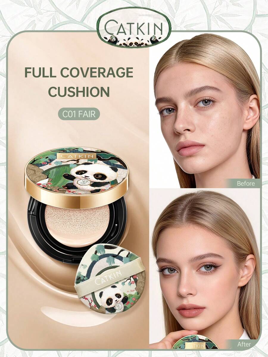Cojín corrector de Catkin Panda Paradise BB Cream, base de maquillaje hidratante y transpirable que nutre la piel, crea un maquillaje perfecto, adecuado para pieles sensibles, cobertura ligera C01 Fair