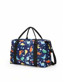 卡通恐龙休闲旅行包，大容量瑜伽游泳健身包，带干湿分离隔层，健身手提包 - 深藍色 - 查看 2