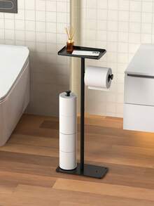 1 pezzo Portarotolo di carta igienica nero da appoggio con ripiano - Elegante portarotolo multifunzione per bagno e cucina, design salvaspazio, struttura in ferro battuto durevole, accessorio per il bagno - Multicolore - Visualizzare 8
