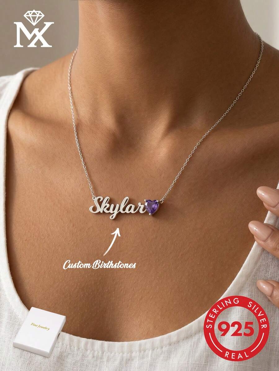 [Tùy chỉnh] Dây chuyền bạc 925 Sterling, Dây chuyền mặt dây thời trang nữ, Dây chuyền khắc tên theo yêu cầu, Quà tặng Giáng sinh/Ngày lễ, Quà tặng cho bạn gái, Dây chuyền khắc chữ theo yêu cầu - Nhiều màu - Xem 1