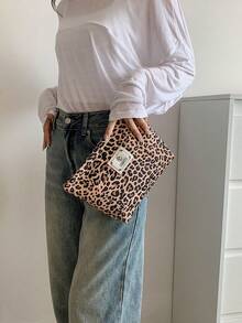 Vintage Leopard Print Zipper Makeup Bag, Large Capacity Portable Cosmetic Pouch, Multifunctional Travel Toiletry Organizer Bag For Women, Y2K Aesthetic Daily Clutch Purse Make Up Bag Toiletry Bag Cosmetic Bag Makeup Pouch Wash Bag Makeup Storage Durable Mothers Day Gift Holiday Essentials Mother Gifts - Multicolor - View 5