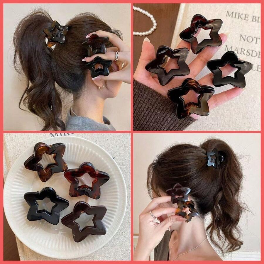 1/4pcs Star Hollow Small Jaw Clip High Elastic Durable For Back Head Half Up Hair Student Commute Simple Fashion Hair Clips - Star Hair Clip - View 1