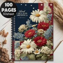 100-Page "God Bless America" Floral & Spiral Notebook, Red White Blue Color Scheme With Star & Flower Pattern, Ideal For Work, Study, Daily Planning, Great Gift For Graduation, Birthday - X - View 6