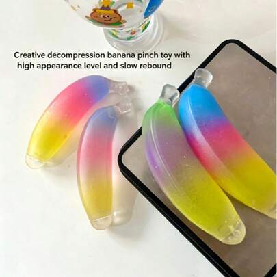 1个创意香蕉麦芽糖慢回弹减压球 - 柔软慢回弹减压球，成人桌面解压玩具，缓解焦虑，美观水果捏捏乐礼品