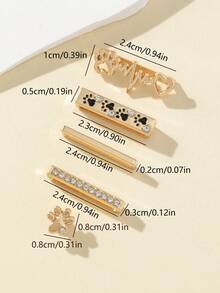2026 New 5pcs/Set Dog Paw Watch Band Decor, Shiny Rhinestone Inlaid Metal Heartbeat Paw Print Decoration, Smart Watch Band Accessories DIY Jewelry, 3 Colors Gold/Silver/Rose Gold - As Shown - View 9