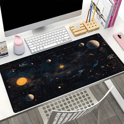 YUFZX 1 pieza Alfombrilla de ratón con diseño de cielo estrellado y planeta, alfombrilla de escritorio grande con borde sellado, impermeable y resistente al aceite, de alta suavidad, antideslizante y resistente al desgaste, gruesa y resistente a los arañazos, para oficina y estudio, decoración de escritorio con estilo de ciencia ficción, regalo para hombres y entusiastas de la astronomía