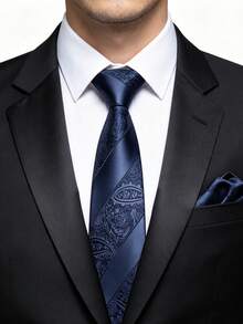 Men's Tie Set, Classic Fashion Necktie, Pocket Square Set, Suitable For Wedding, Business, Banquet - Royal Blue - View 1