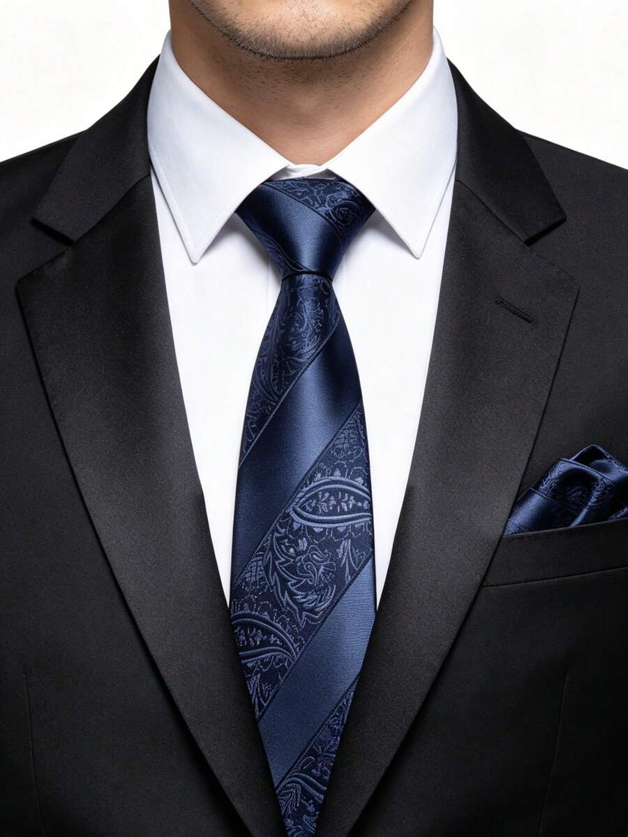 Men's Tie Set, Classic Fashion Necktie, Pocket Square Set, Suitable For Wedding, Business, Banquet - Royal Blue - View 1