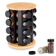 16/20 Jar 360° Rotating Spice Rack Organizer, Glass Seasoning Jar Set With Carousel Stand, Space-Saving Countertop Spice Holder, Kitchen Herb & Spice Storage Rack - Black - View 3