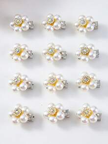 10pcs/Set Girls Pearl Flower Hair Clips With Rhinestones, Cute Princess Hair Accessories Bangs Clips Side Hairpins - Multicolor - View 2