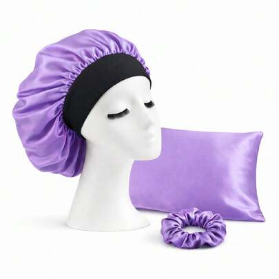 Kit Cetim Antifrizz Touca Faixa + Fronha + Scrunchie Luxo