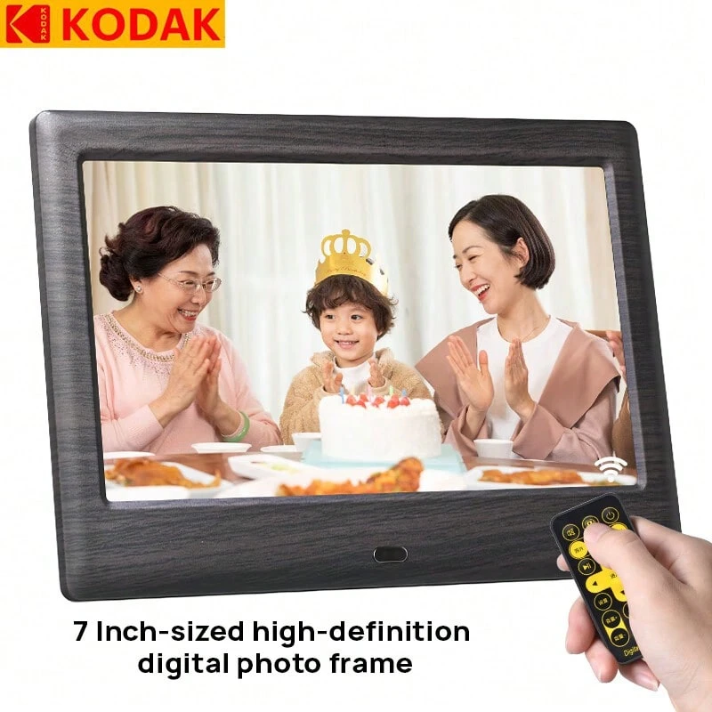 Kodak 708C 數位相框，7吋高清電子相冊，高保真顯示，智慧桌面照片影片循環播放器，定時開關機，自由調節時間 - 黑色 - 查看 1