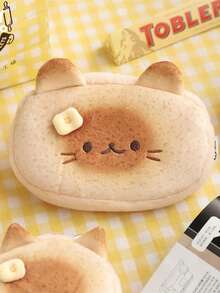 Adorable Lucky Bread Toast Cat Pencil Case, Large Capacity Soft Plush Happy Kitty Fluffy Zipper Pencil Case Cosmetic Bag Storage Pouch - Ginger Cat,Back To School - One Size Fits All - View 2