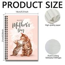 A Heartwarming Mother's Day Gift Spiral Notebook, Cover Featuring A Loving Cat Mother And Child Design, Showcasing Warmth. 100 Pages Of High-Quality Paper, Smooth Writing. Suitable For Work Records, Study Notes, Daily Planning, And Also A Thoughtful Gift For Graduation, Birthday, Mother's Day. - I - View 2