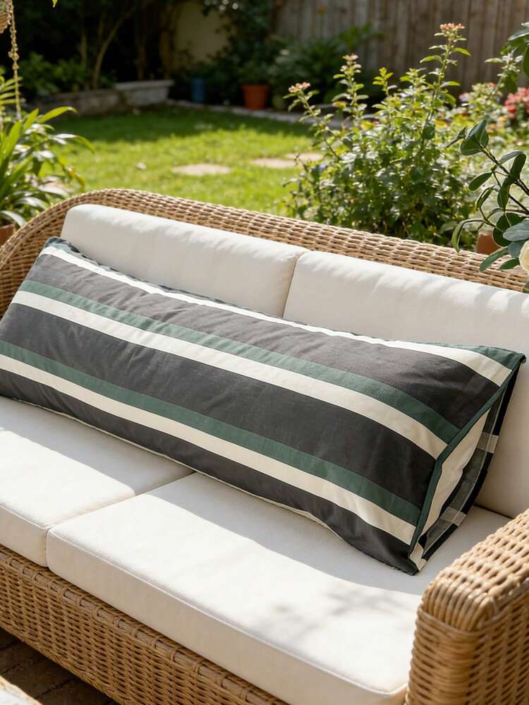 1 pieza Funda de almohada 100% algodón, con patrón de rayas, suave y cómoda, estilo sobre, adecuada para dormitorio, sala de estar, decoración de sofá - Multicolor - Añade 7