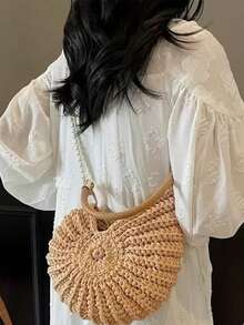 Bolso de mano tejido a mano con conchas, correa de hombro con cadena de perlas estilo bohemio, bolso de mujer, bolso de vacaciones de verano, viaje casual a la playa, bolso de playa, uso diario - Multicolor - Ver 8