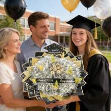 QY- Class Of 2026 Graduation Gift Graduation DIY Money Bouquet With Butterflies Floral Wrapping Papper Flower Bouquet Kit For Middle High School College DIY Grad Gift Black Gold -9929 - As Pic - View 2