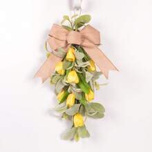 1 pieza Guirnalda de tulipán con lazo de oreja de cordero y gota, decoración artificial verde para colgar en la puerta, adecuada para ambientación de primavera/verano, decoración de pared de estilo granja para días festivos, apta para todas las estaciones, hogar, jardín, boda o regalo - A - Ver 12