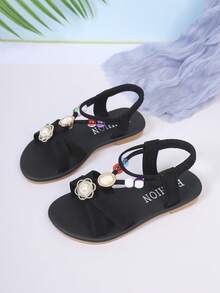 1 par de accesorios de perlas falsas, metal tallado y cuentas de vidrio coloridas que crean una atmósfera lujosa, adecuados para escenas casuales, sandalias planas para niños - Negro - Ver 2