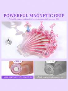 1Pc Aurora Mermaid Shell Nail Holder, Magnetic Nail Practice Stand With 5Pcs Chess Nail Tips Holders, Reusable False Nail Training Base, Manicure Display Tool For Beginners, Nail Salon Home DIY Nail Art Accessories - Multicolor - View 5