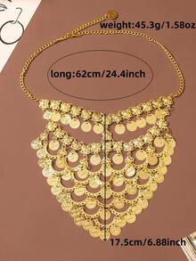 1 pieza Cadena facial con flecos multicapa, máscara facial con moneda hueca estilo árabe, decoración facial exótica - Dorado - Ver 5