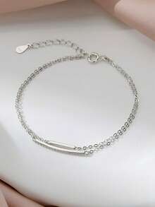 1 chiếc vòng tay bạc Sterling S925 hai lớp hình nụ cười, kiểu dáng tối giản, thanh lịch, đa năng, phù hợp đeo hàng ngày, phong cách đường phố công nghiệp độc đáo. - hình học - Xem 7