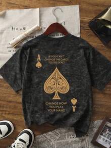 Áo thun cổ tròn nhuộm màu kiểu dáng thường ngày mùa hè mới với họa tiết quân bài và chữ cái, kiểu dáng thời trang và đa năng dành cho nữ. - màu đen - Xem 4