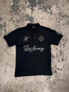 Y2K Graphic Print Polo Shirt | Streetwear Casual Short Sleeve Top - 黑色 - 查看 1