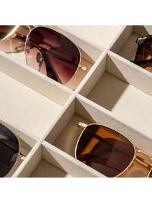 Velvet Fashion Glasses Organizer - Eyeglasses Storage Box Multifunctional Tray For Glasses, Earrings, Rings, Necklaces, Bracelets Storage Tray, Unisex Desktop Organizer - Beige - View 8