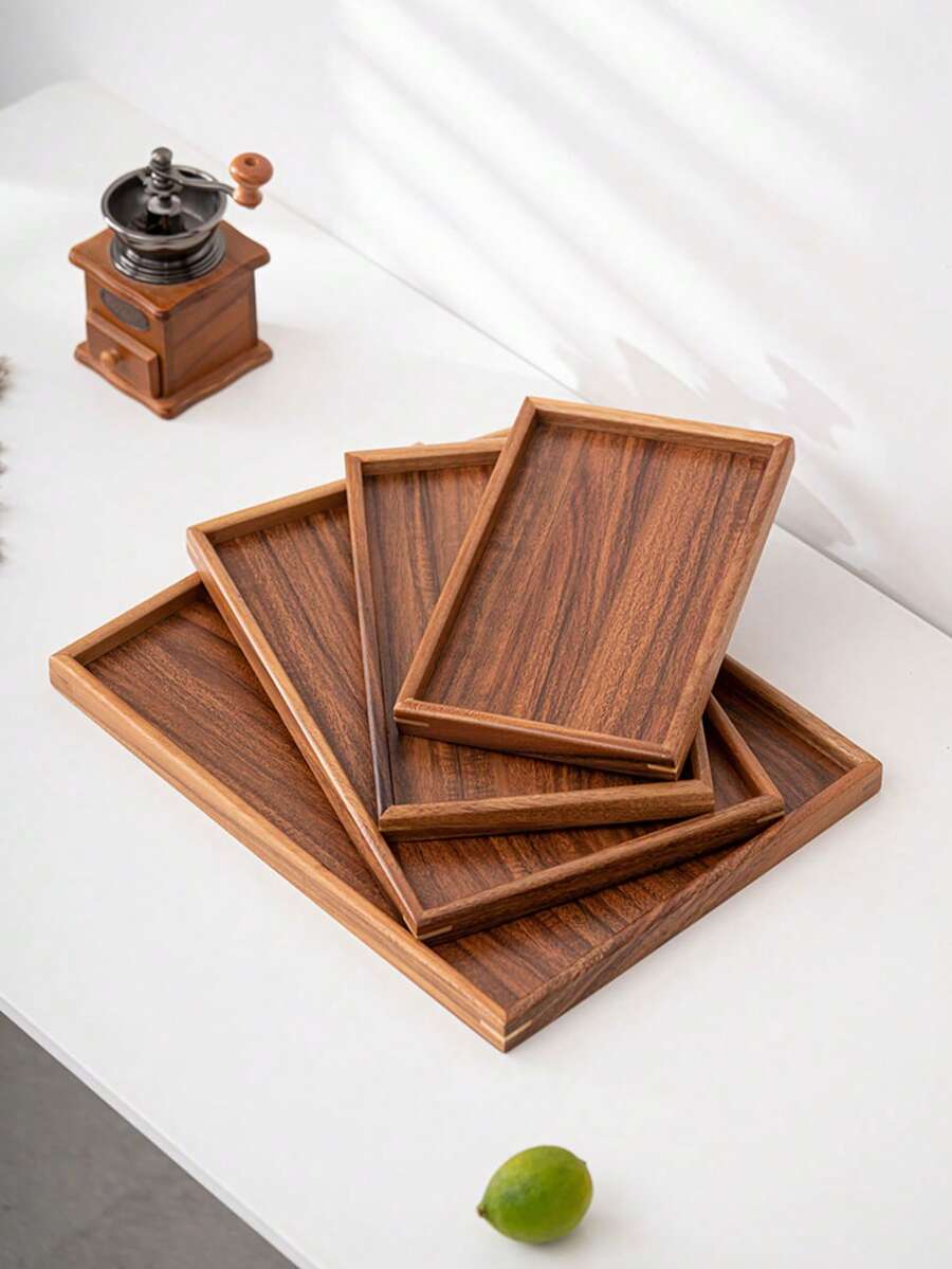 Walnut Wood Office Reception Desk With Tray Accent - Modern Wooden Front Desk For Home Office - Khaki - View 1