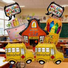 7 Stück Schulbus Ballon, Federmäppchen Ballon, Haus Ballon, Radiergummi geformter Folienballon Set, geeignet für Einschulung Party Dekoration - Übersicht 5