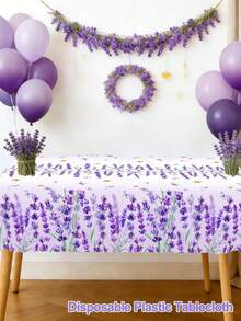 1pc Purple Lavender Plastic Tablecloth, 183x137cm Butterfly Flower Pattern Disposable Table Cover, Suitable For Home Kitchen Table Decor, Spring Summer Holiday Party Bridal Shower Wedding Picnic Supplies - Multicolor - View 6