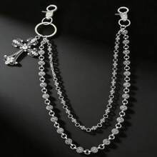 十字链、龙虾扣吊坠腰链、钱包链、复古链、双层链、嘻哈朋克风、牛仔裤链、口袋链、男女通用钥匙扣、多元素裤链、复古双层链、钱包链、朋克牛仔裤链、口袋链、男士钥匙扣 - 彩色 - 查看 2