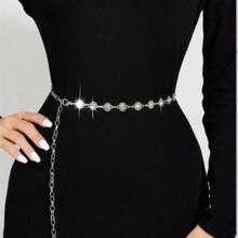 银合金女士镶嵌花朵时尚腰链毕业典礼 - 銀色 - 查看 2