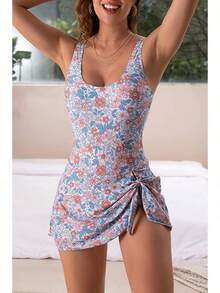 Women Swim Dresses - Black Print - View 10