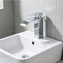 北欧黑色瀑布式冷热水龙头，台面洗脸盆，浴室柜，防溅面盆龙头 - 銀色 - 查看 2