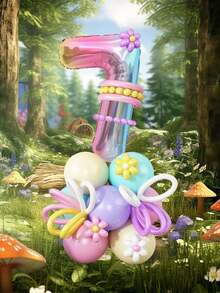 34pcs Colorful Number Balloon Set, 32-Inch 0-9 Birthday Number Balloons, Macaron Purple, Pink, Light Blue, Yellow Latex Balloons For Birthday Party, Anniversary, Rainbow Party Decor - Digital Set - View 3