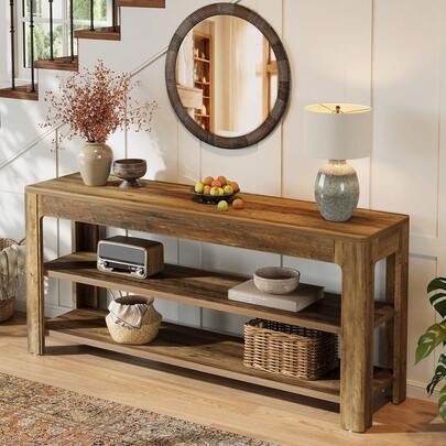 Tribesigns 63-Inch Console Table With Storage, 3-Tier Narrow Long Sofa Table, Farmhouse Wooden Entryway Table For Living Room, Hallway, Foyer