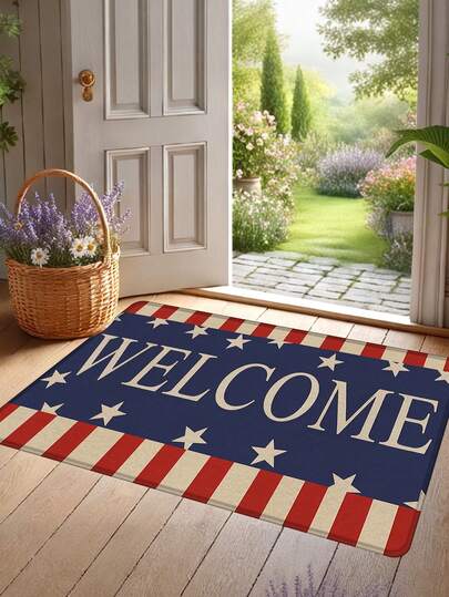 Thảm chùi chân WELCOME họa tiết ngôi sao đỏ trắng xanh cổ điển (1 chiếc), thảm ngày Quốc khánh 4 tháng 7, thảm phòng tắm, thảm chùi chân ngày 4 tháng 7, thảm cờ Mỹ, thảm chào đón lối vào, thảm chống trượt lối vào, thảm tiền sảnh nhà, thảm chùi chân ngày lễ trong nhà và ngoài trời, thảm chủ đề yêu nước, thảm nhỏ, thảm dài, thảm trải sàn, thảm phòng tắm, thảm chùi chân ngày Quốc khánh Mỹ.