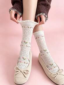 1 Paio di calze alla caviglia da donna, leggere per primavera/estate, stile dolce e fresco Y2K, morbide e traspiranti, ad alta elasticità e assorbimento dell'umidità, durevoli e non stringenti, adatte per uso quotidiano, sport leggeri all'aperto, calze sportive casual da donna - Multicolore - Visualizzare 1