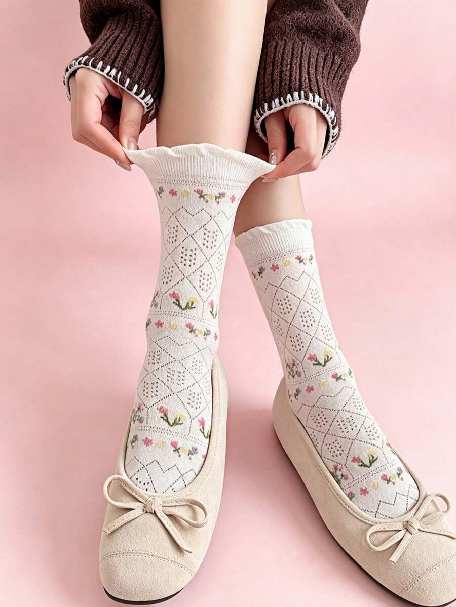 1 Paio di calze alla caviglia da donna, leggere per primavera/estate, stile dolce e fresco Y2K, morbide e traspiranti, ad alta elasticità e assorbimento dell'umidità, durevoli e non stringenti, adatte per uso quotidiano, sport leggeri all'aperto, calze sportive casual da donna - Multicolore - Visualizzare 1
